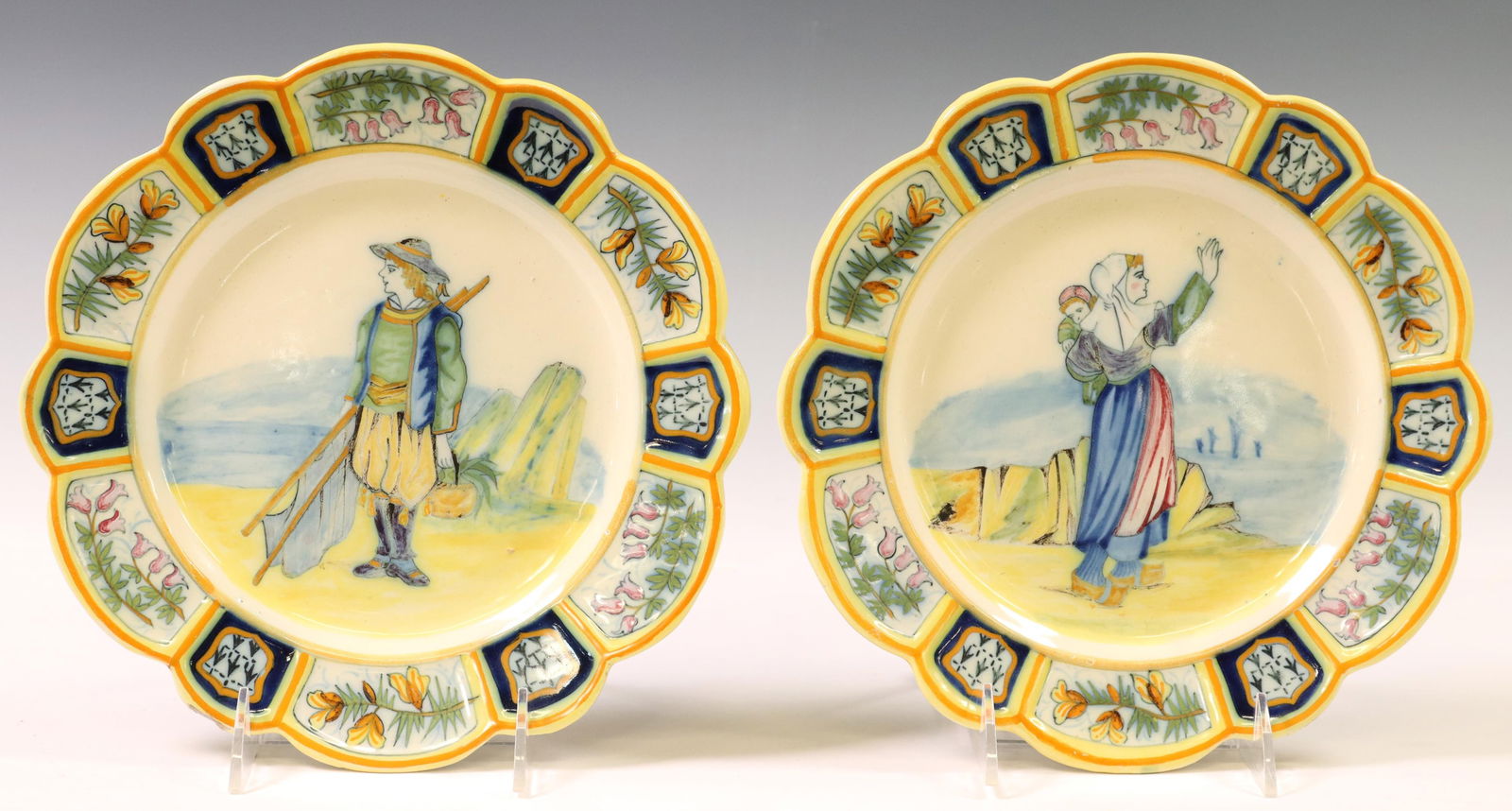 2) HENRIOT QUIMPER FAIENCE FISHERMAN & WIFE PLATES (1 of 3)