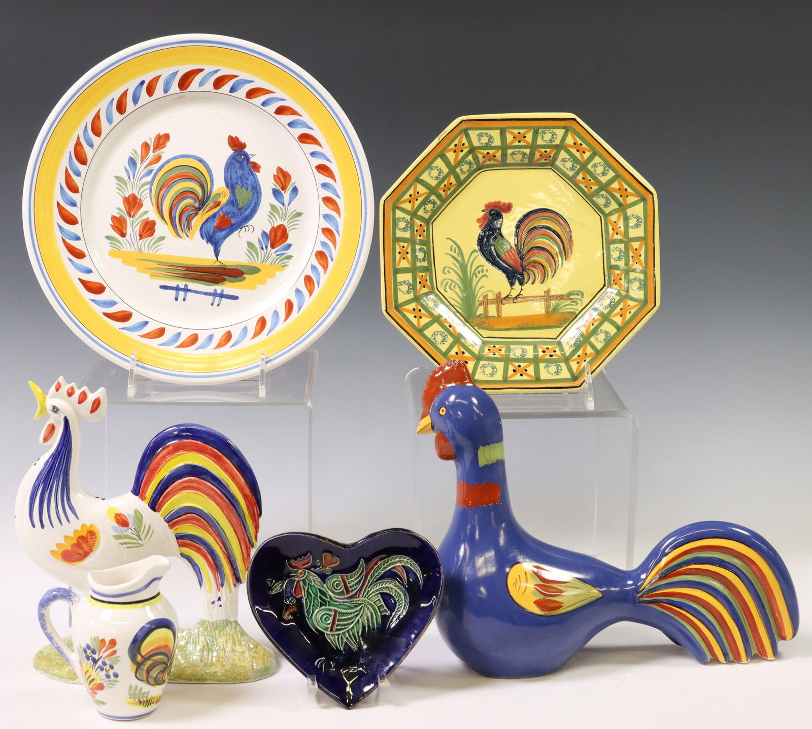 (6) QUIMPER FAIENCE ROOSTER MOTIF POTTERY (1 of 6)