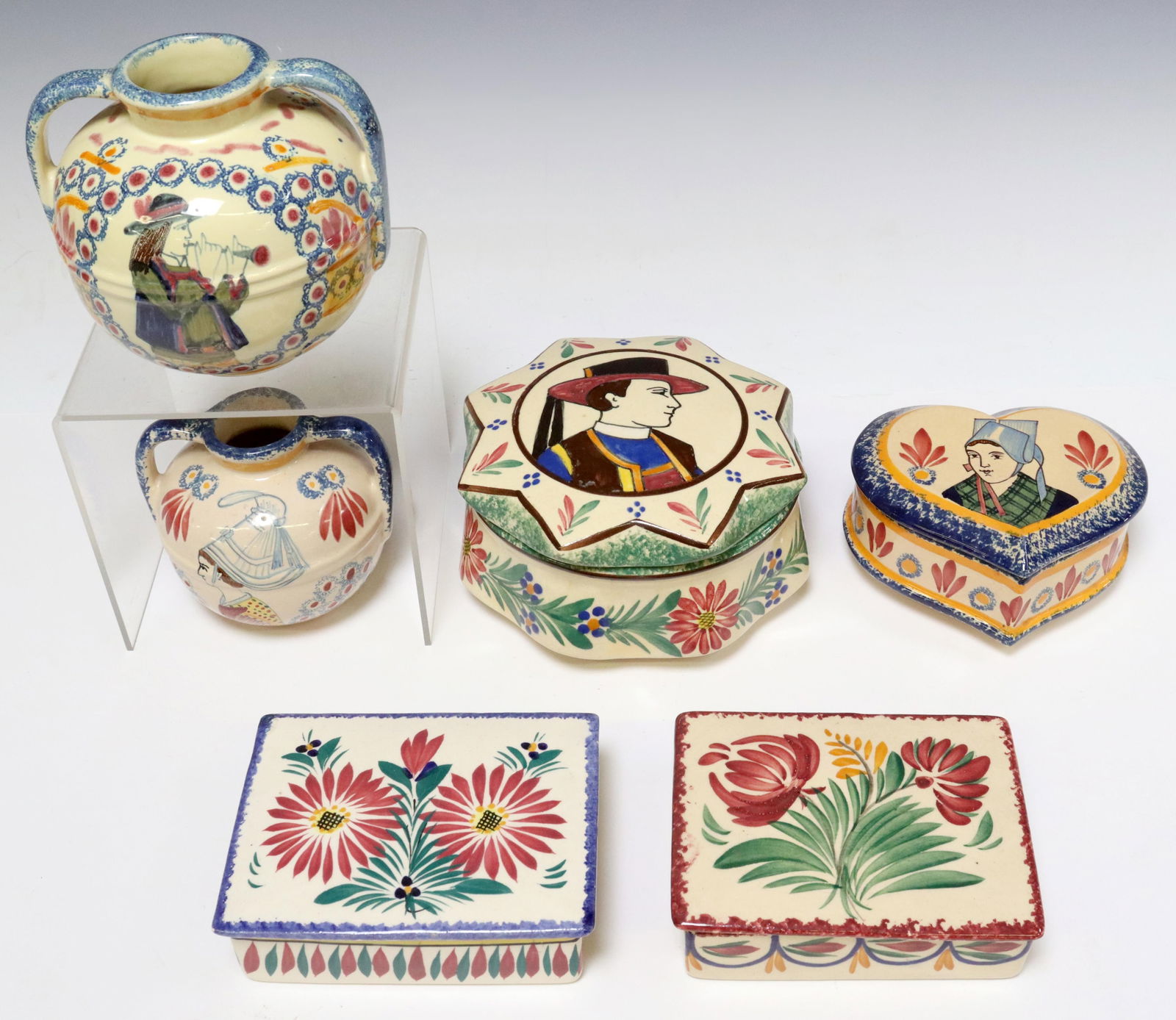 (6) HB & HENRIOT QUIMPER POTTERY BOXES & VESSELS (1 of 6)