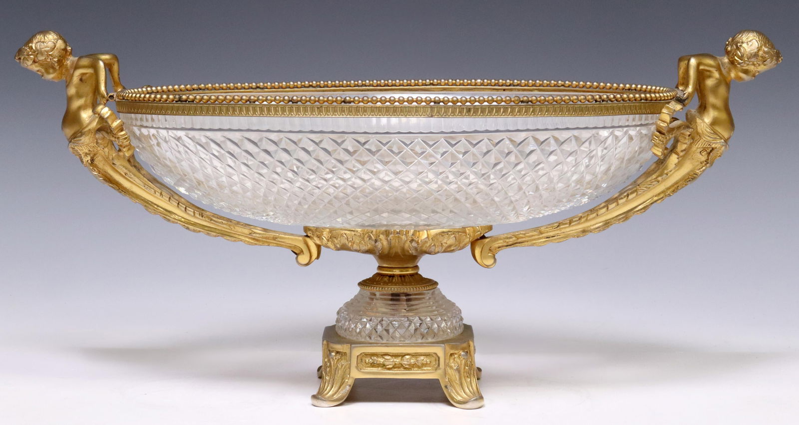 FRENCH GILT METAL & GLASS CUPIDS CENTERPIECE BOWL (1 of 5)