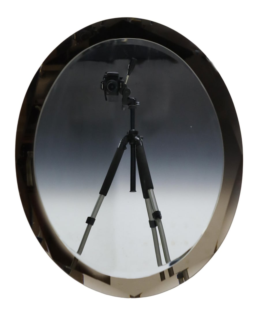 ITALIAN MURANO TWO-TONE GLASS OVAL BEVELED MIRROR (1 of 2)