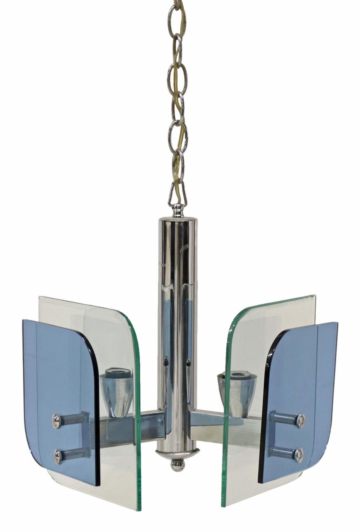 (2) ITALIAN MODERN CHROME & GLASS 3-LT CHANDELIER (1 of 2)