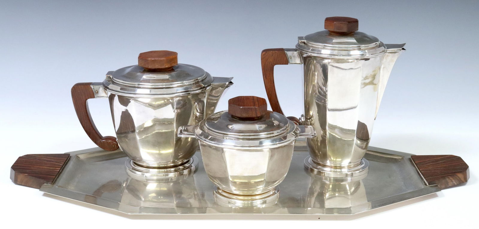 (4) FRENCH ART DECO SILVERPLATE PART TEA SERVICE (1 of 5)