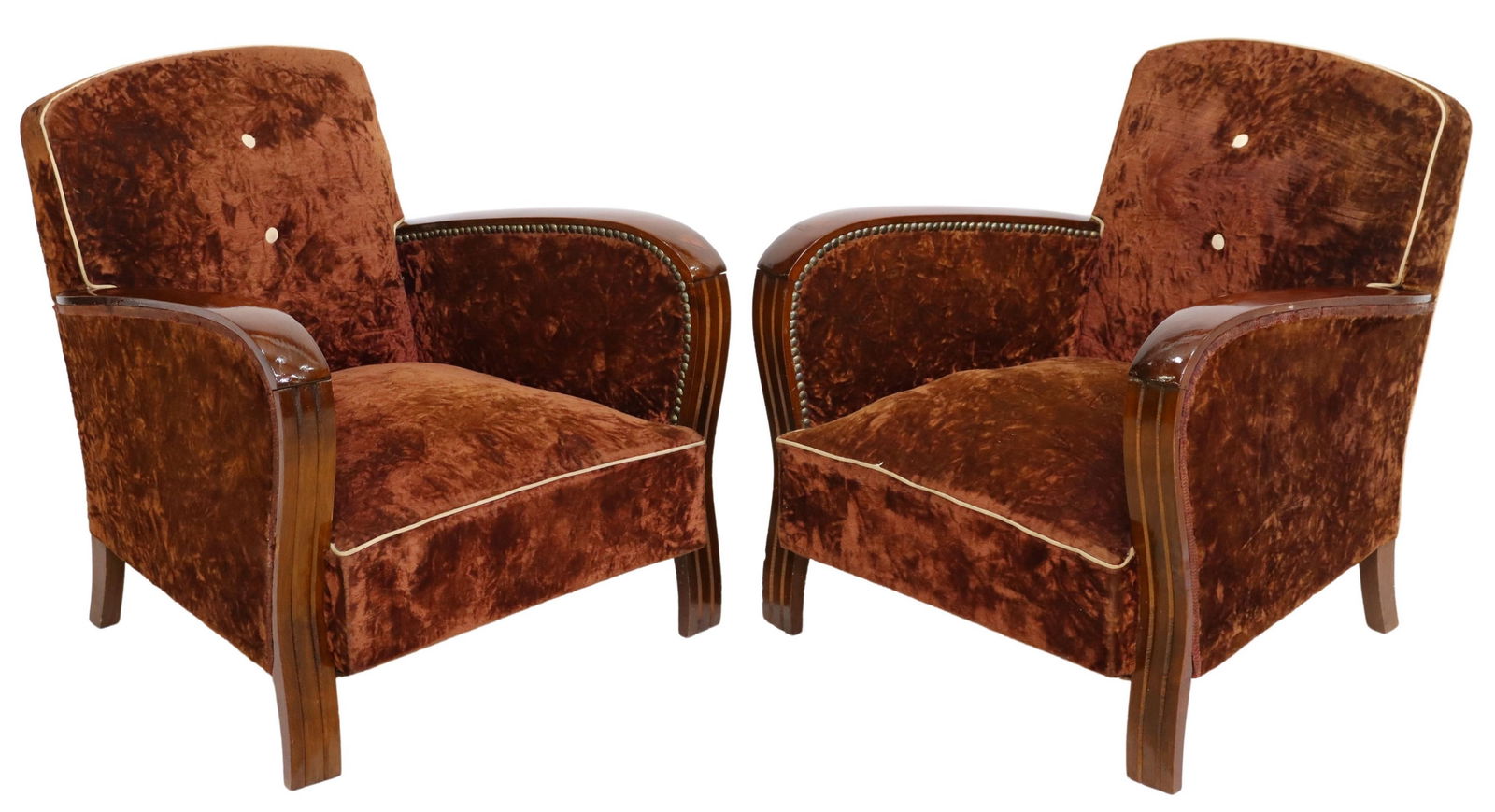 (2) FRENCH ART DECO VELVET UPHOLSTERED CLUB CHAIRS (1 of 3)