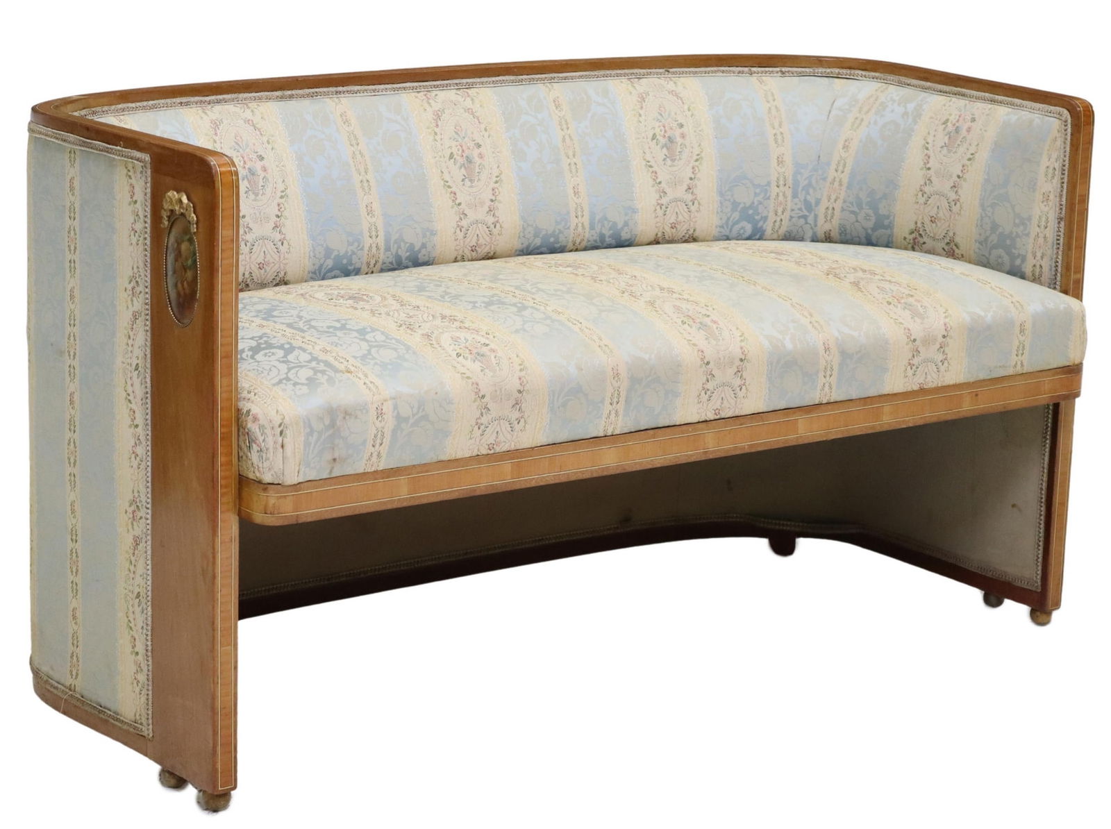 FRENCH ART DECO UPHOLSTERED MAHOGANY TUB SOFA (1 of 6)
