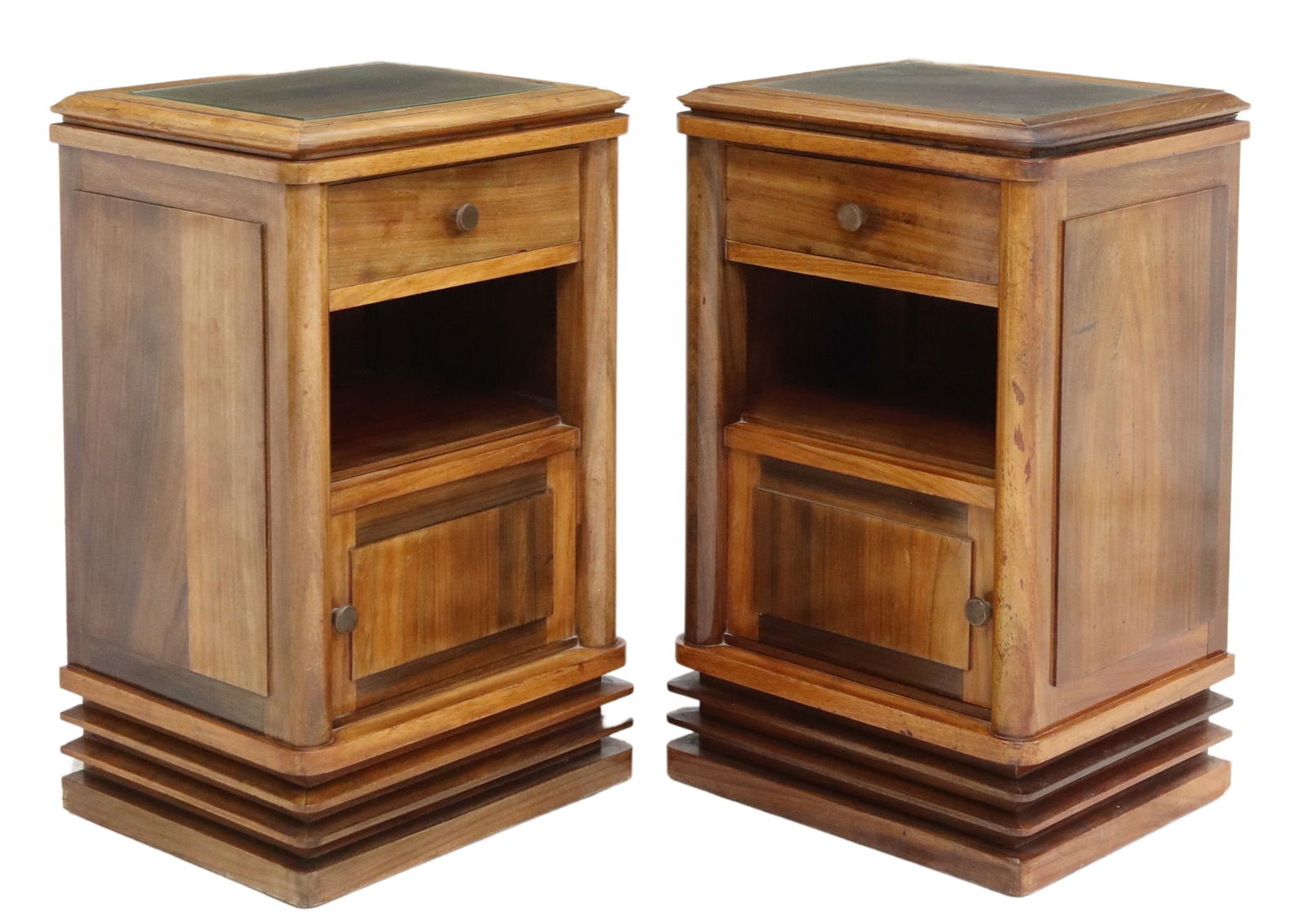 (2) ART DECO GLASS-TOP WALNUT BEDSIDE CABINETS (1 of 6)