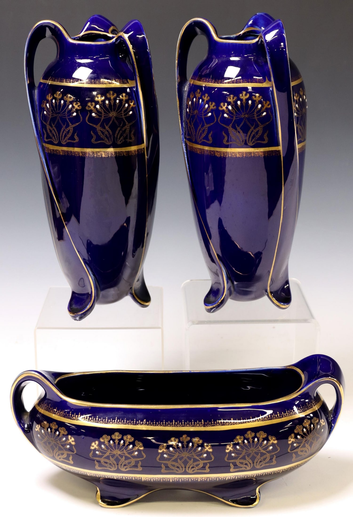 (3) FRENCH ART NOUVEAU K&G LUNEVILLE GARNITURE SET (1 of 8)