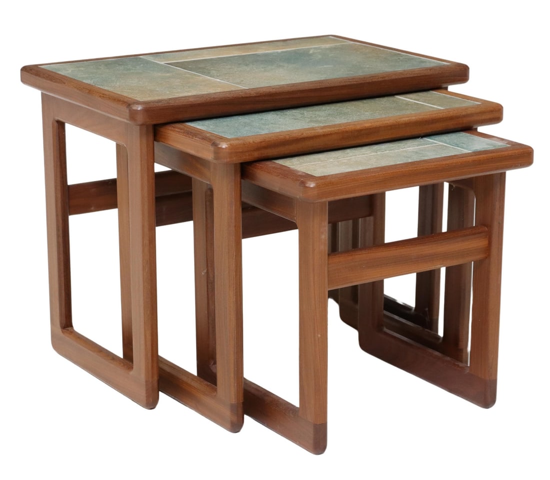3) MID-CENTURY MODERN TILE-TOP TEAK NESTING TABLES (1 of 6)