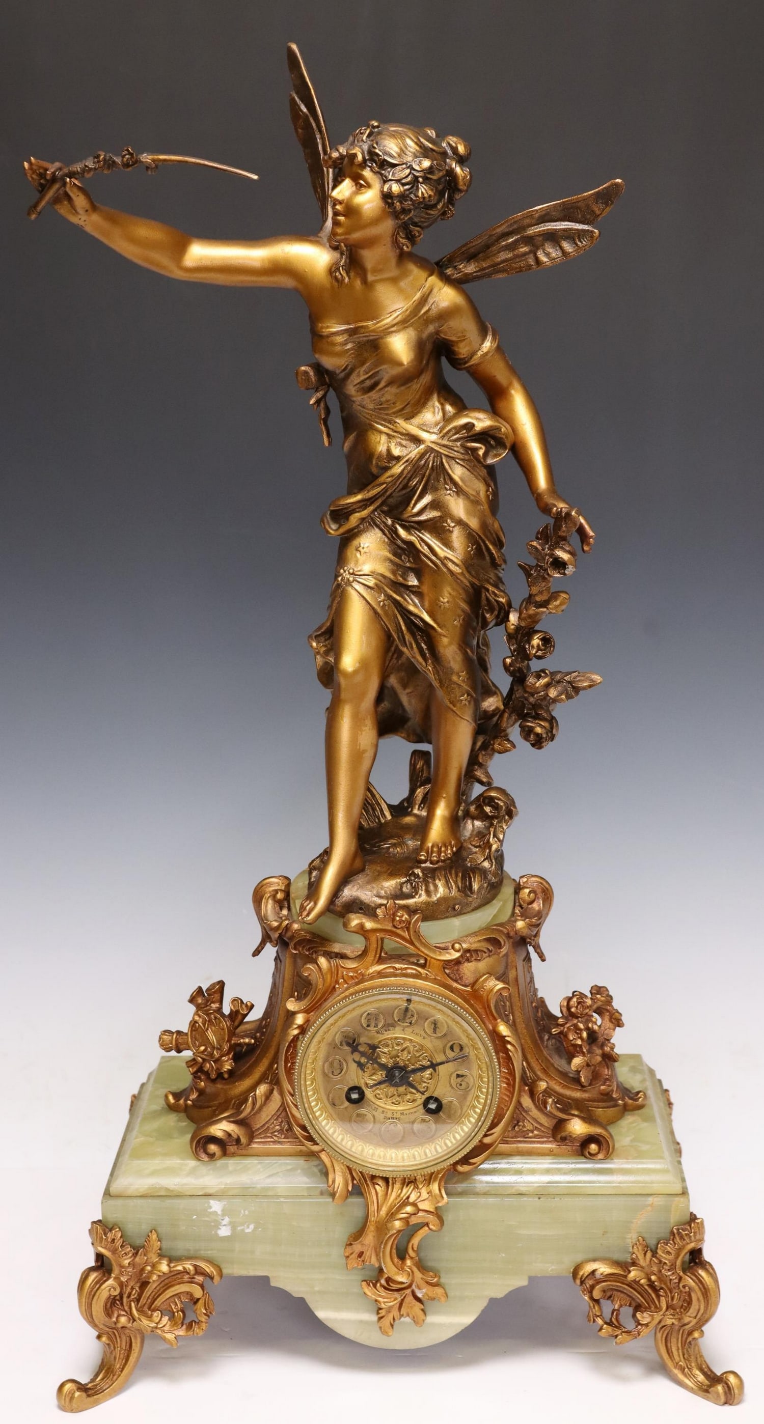 FRENCH FIGURAL GILT METAL & ONYX MANTEL CLOCK (1 of 8)
