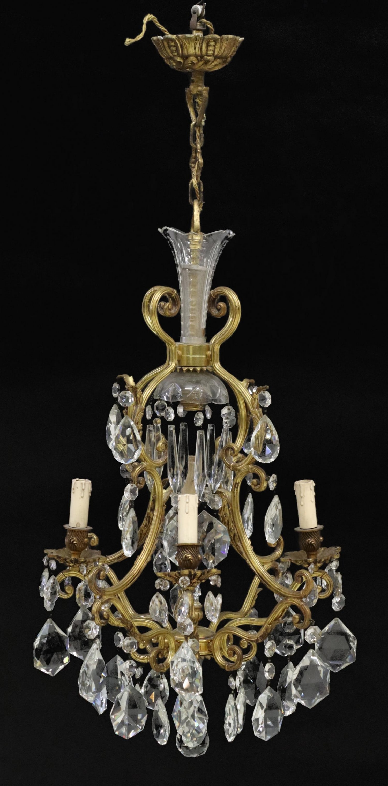 LOUIS XV STYLE BRONZE & CRYSTAL 5-LIGHT CHANDELIER (1 of 3)