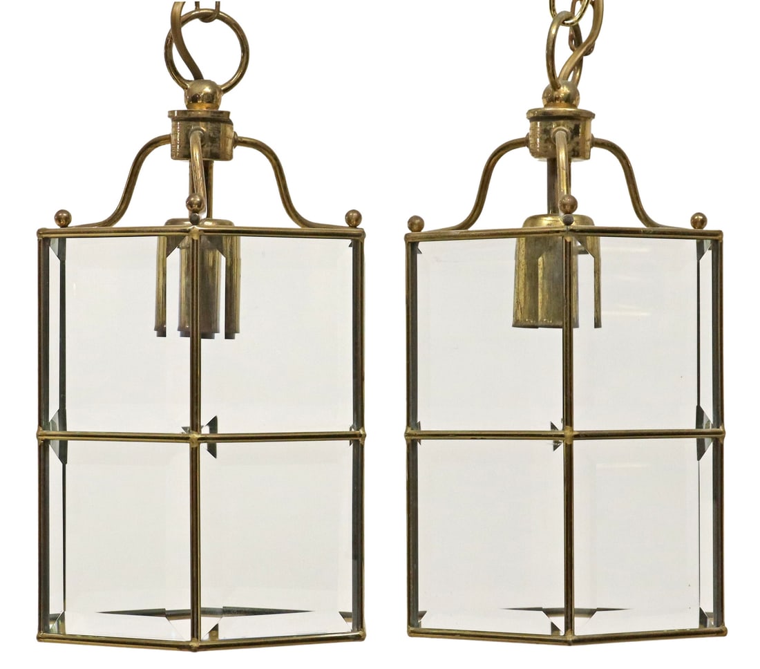 (2) GILT METAL & BEVELED GLASS HEXAGONAL LANTERNS (1 of 2)