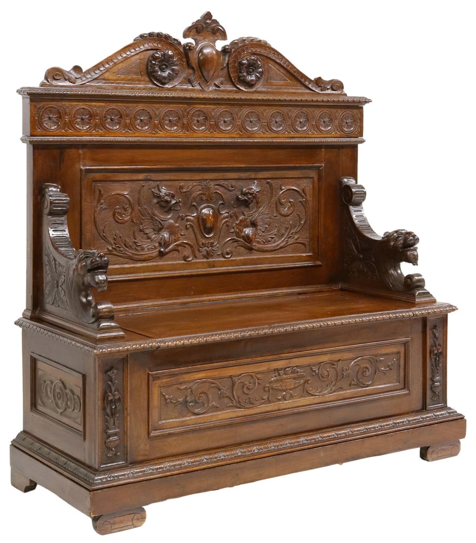 ITALIAN RENAISSANCE REVIVAL CARVED HALL BENCH (1 of 6)