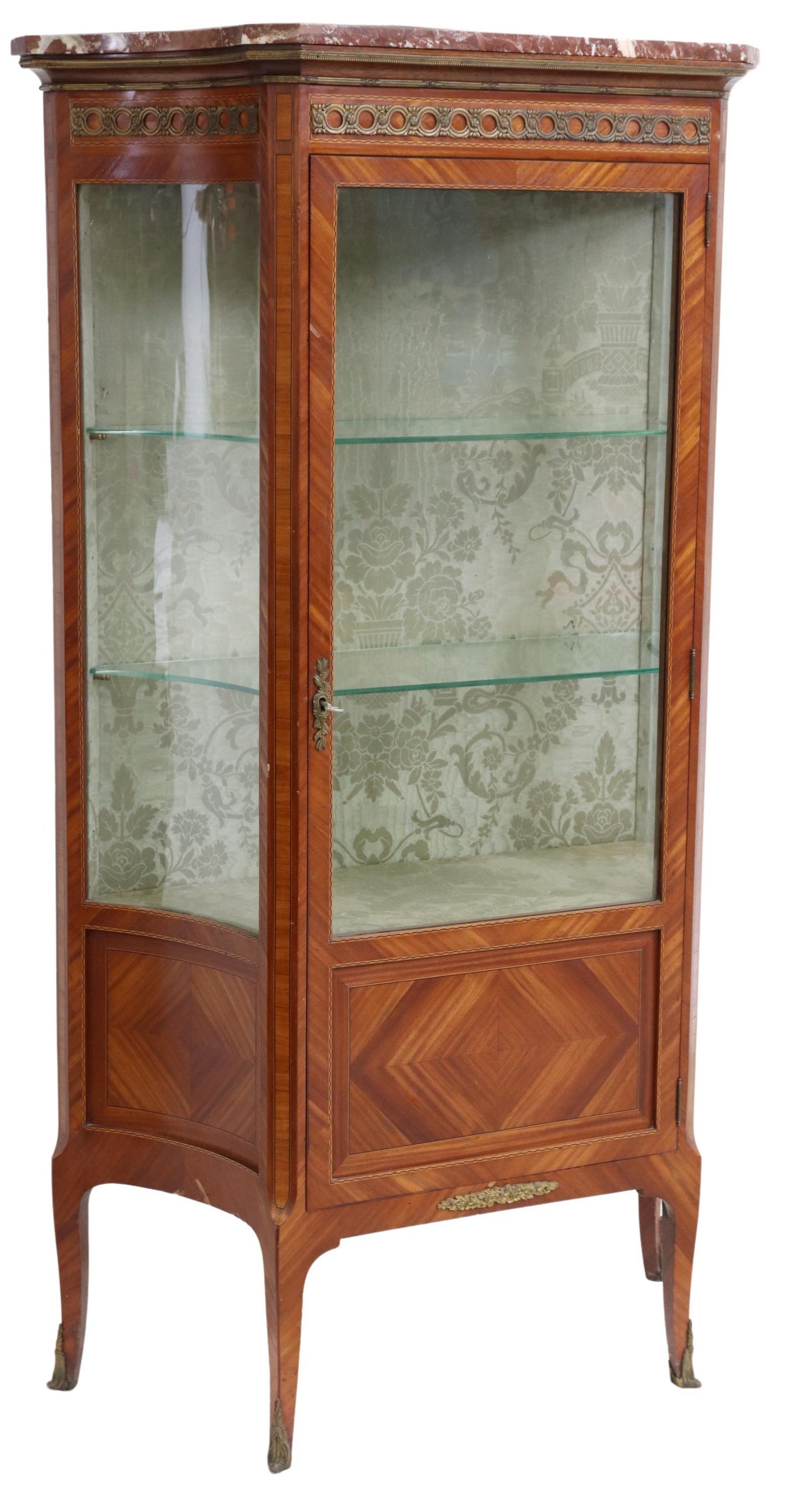 FRENCH LOUIS XV STYLE MARBLE-TOP VITRINE CABINET (1 of 5)
