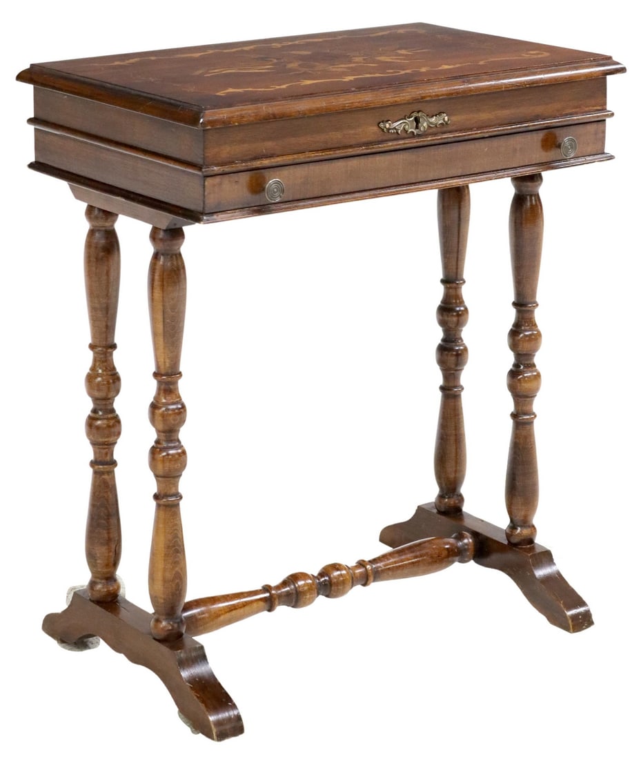 ITALIAN FLORAL MARQUETRY SEWING OR WORK TABLE (1 of 8)