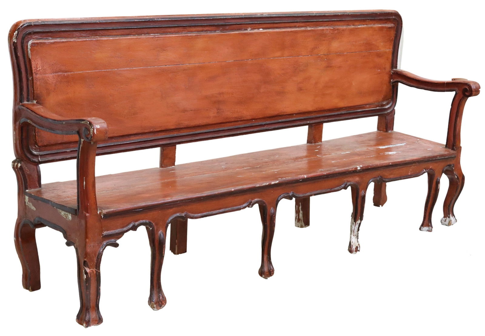 SPANISH RUSTIC PAINTED WOOD LONG BENCH, 88.5"L (1 of 3)