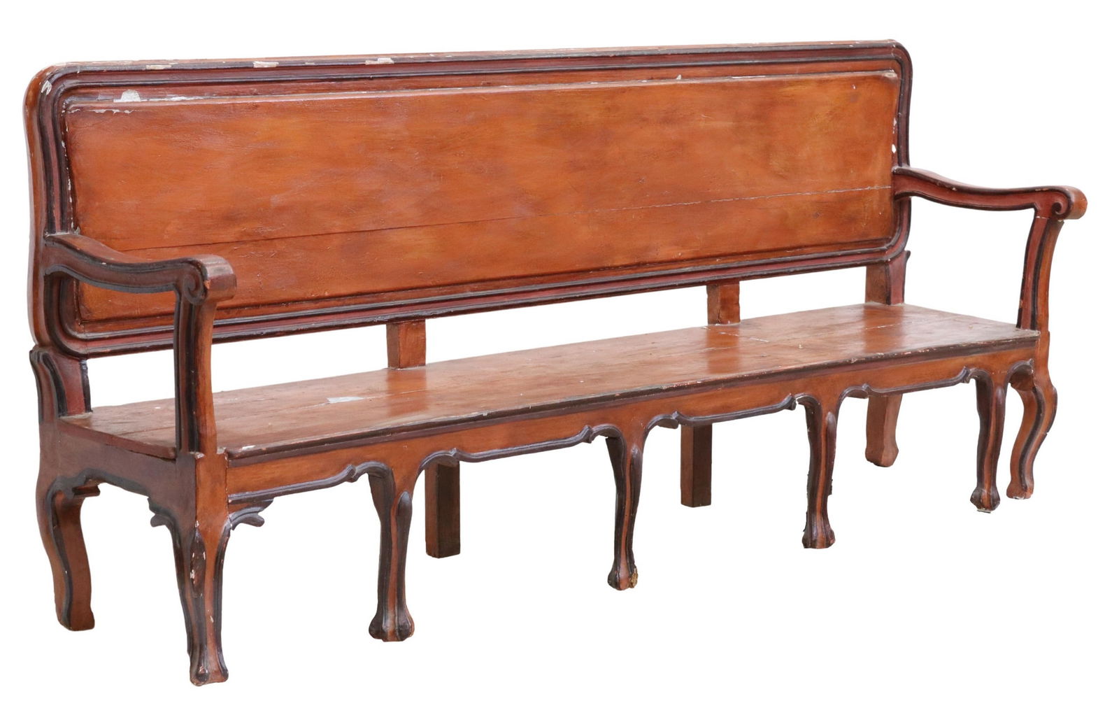SPANISH RUSTIC PAINTED WOOD LONG BENCH, 88.5"L (1 of 3)