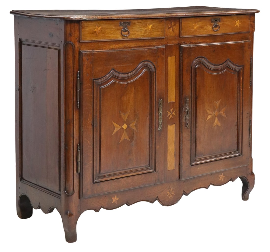 FRENCH PROVINCIAL OAK & MARQUETRY SIDEBOARD (1 of 6)