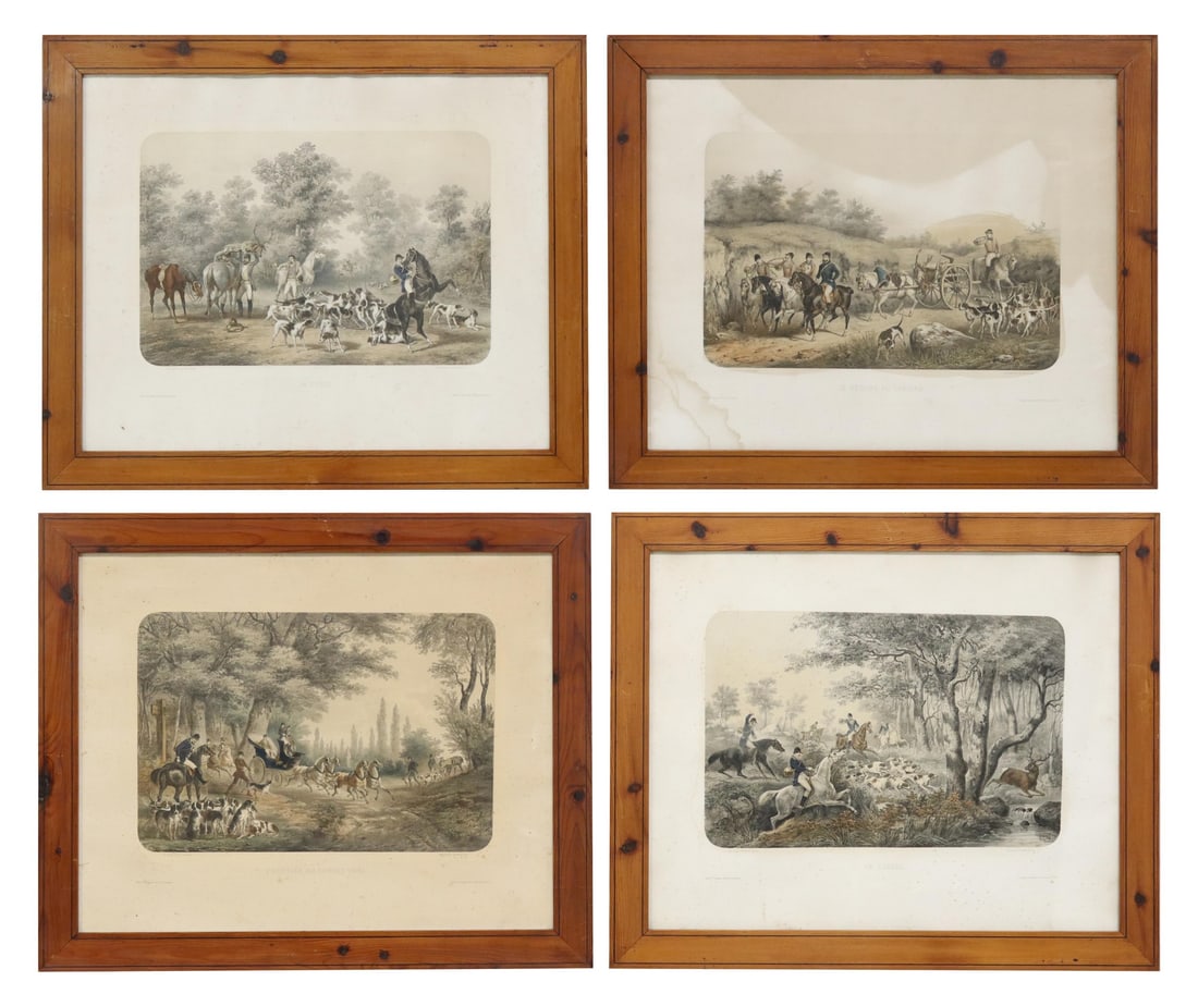 4) AFTER DEVANSAYE LITHOGRAPHS STAG HUNTING SCENES (1 of 10)