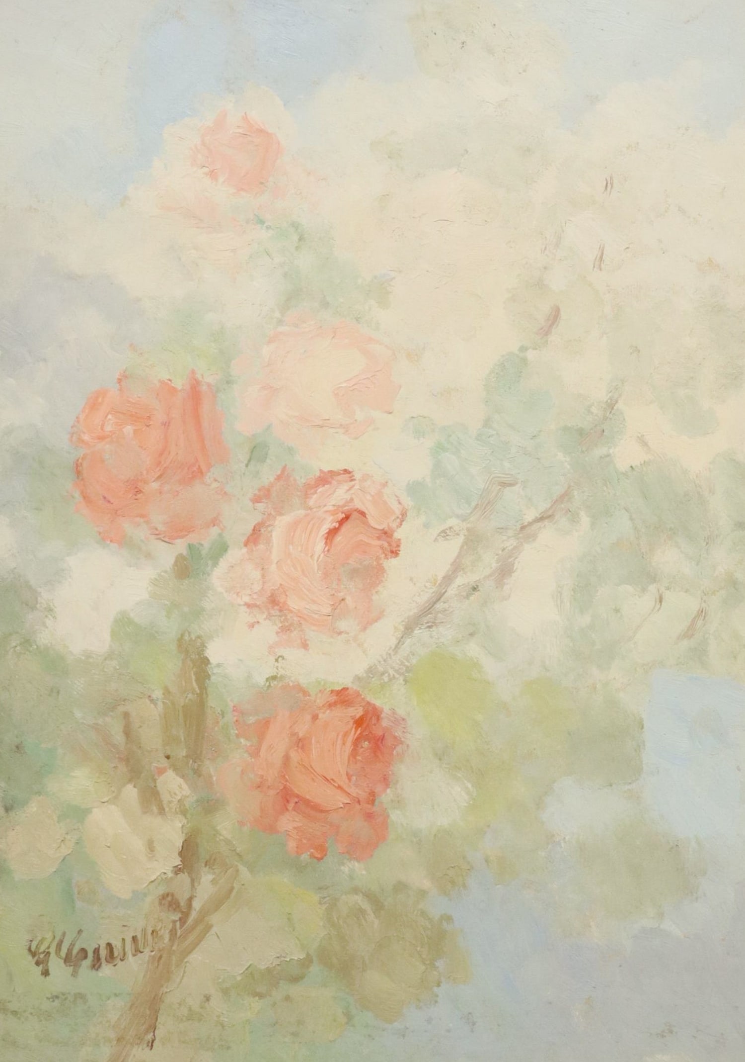 MARIO GINIOLI (20TH C.) STILL LIFE PAINTING ROSES (1 of 5)