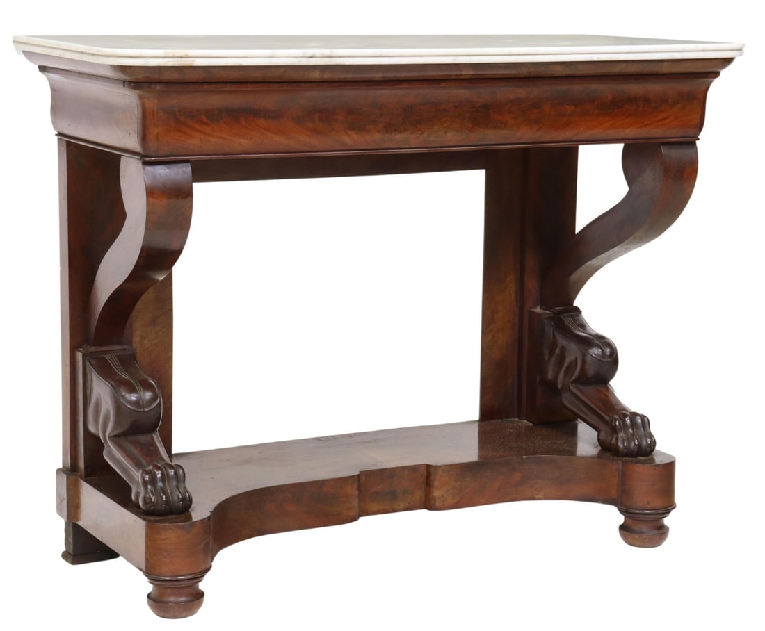 FRENCH EMPIRE STYLE MARBLE-TOP MAHOGANY CONSOLE (1 of 5)