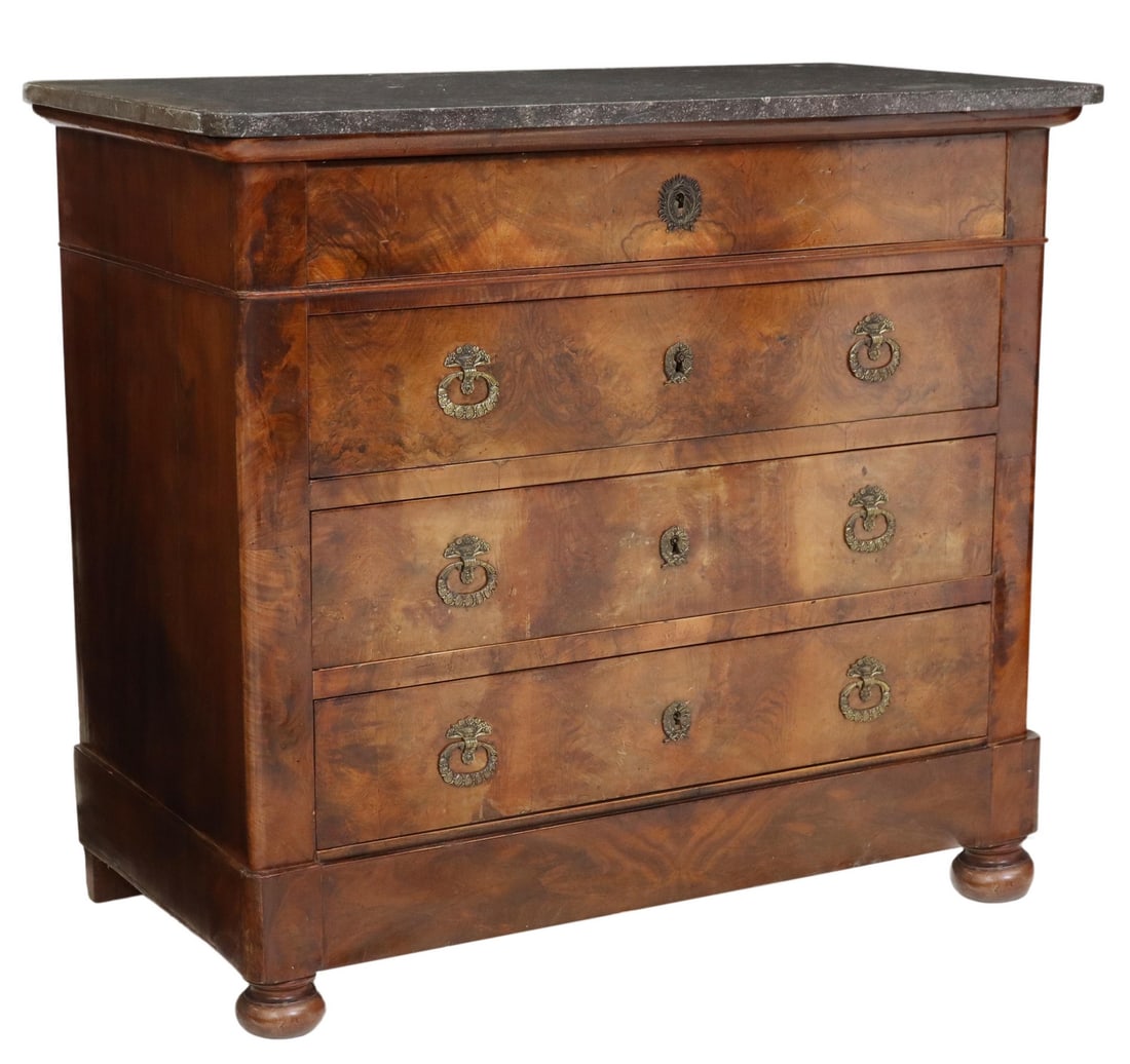 FRENCH LOUIS PHILIPPE MARBLE-TOP WALNUT COMMODE (1 of 5)