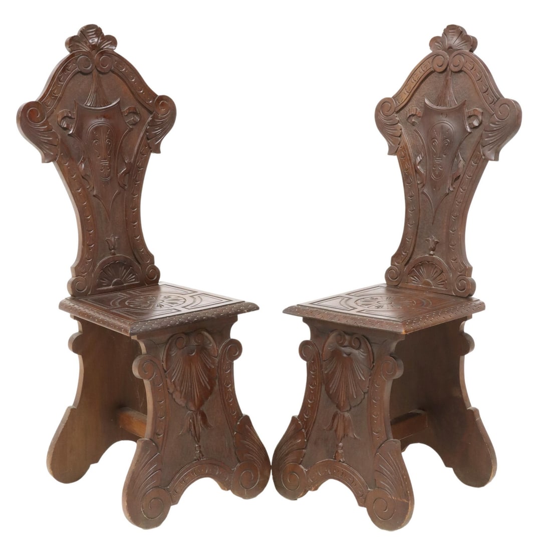 (2) ITALIAN RENAISSANCE REVIVAL HALL CHAIRS (1 of 3)