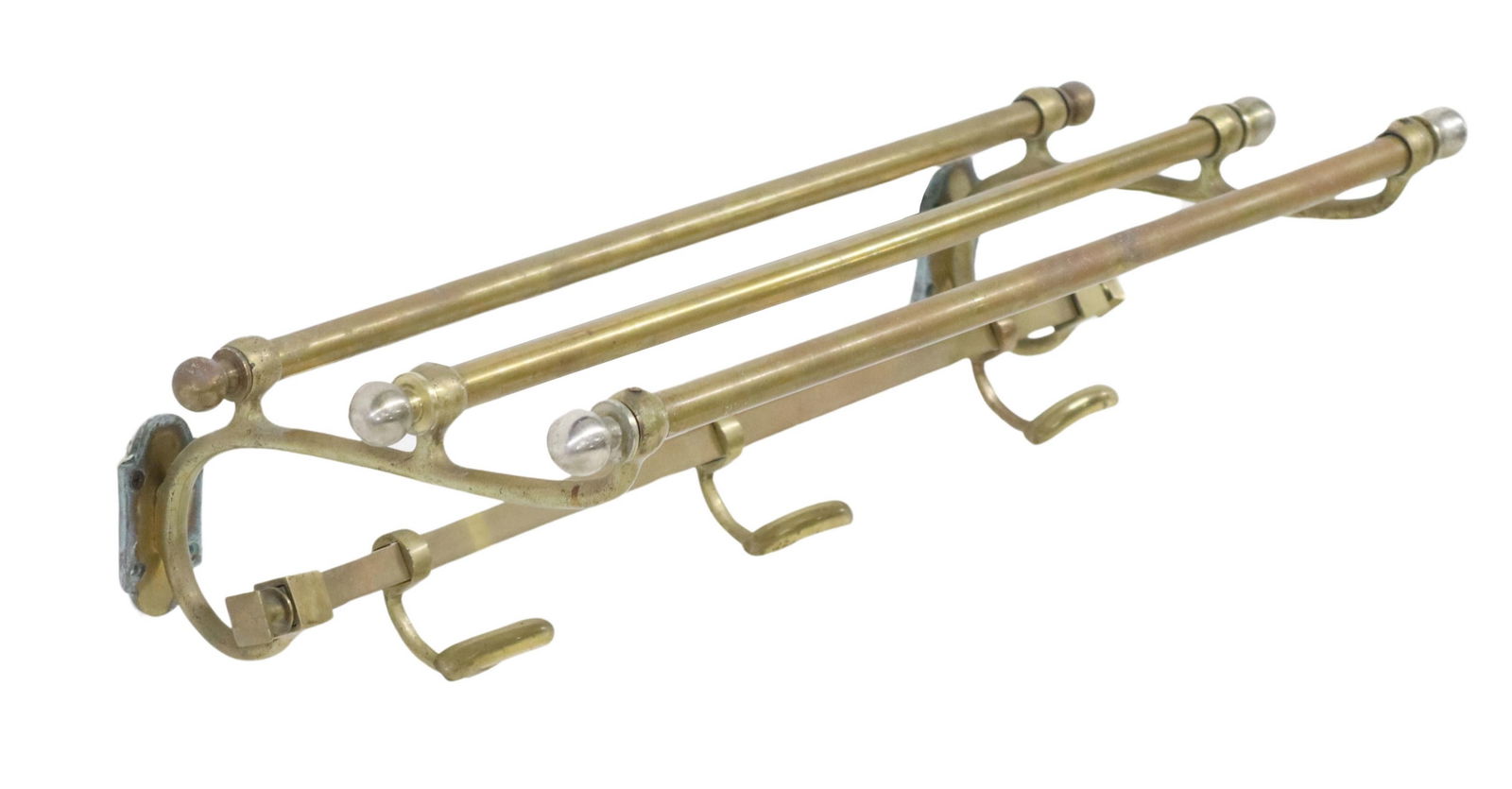 VINTAGE GILT METAL WALL-MOUNTED LUGGAGE COAT RACK (1 of 3)