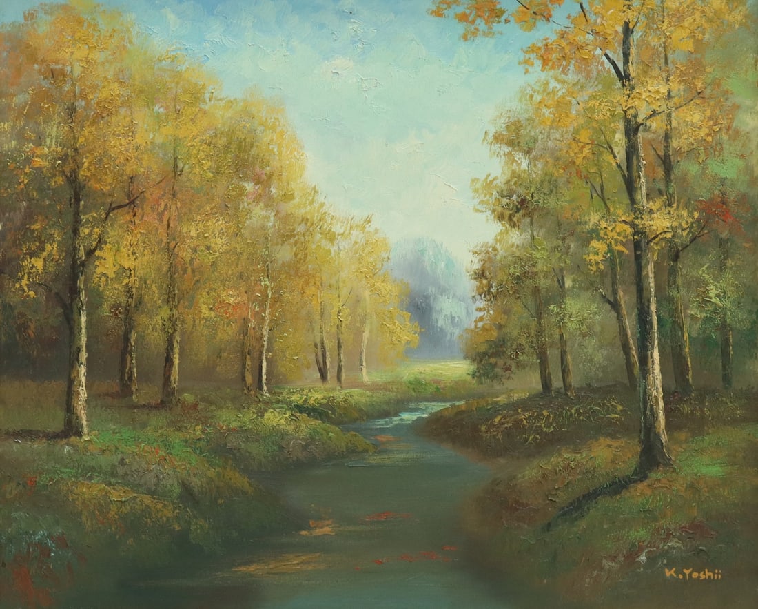 K. YOSHII AUTUMN LANDSCAPE PAINTING, 20" X 24" (1 of 4)