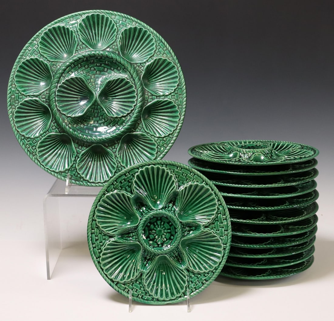 (13) FRENCH FAIENCE OYSTER PLATES & PLATTER (1 of 3)