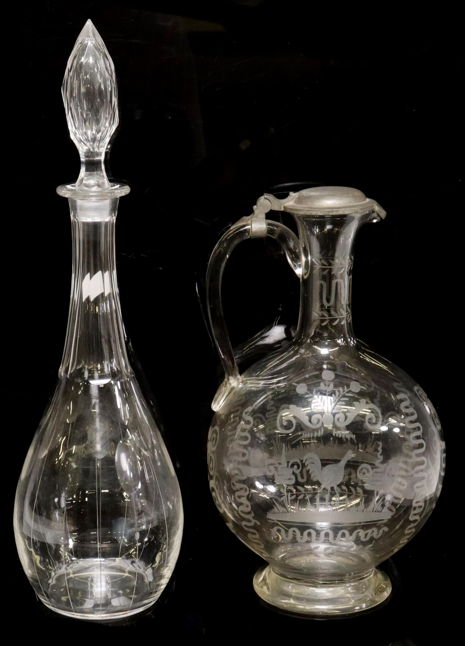 (2) CONTINENTAL CUT & ETCHED GLASS DECANTERS (1 of 4)