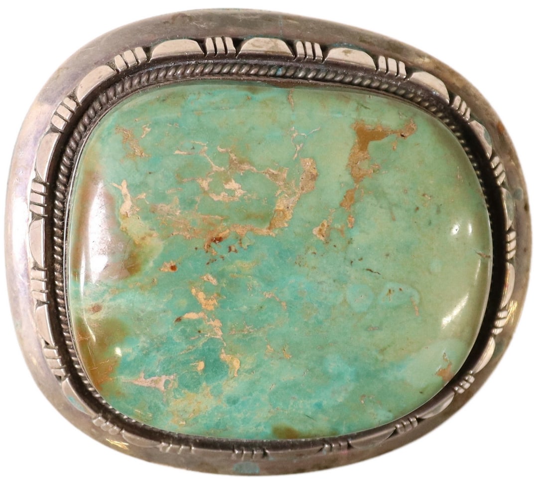 LARGE NATIVE AMERICAN SILVER TURQUOISE BELT BUCKLE (1 of 3)