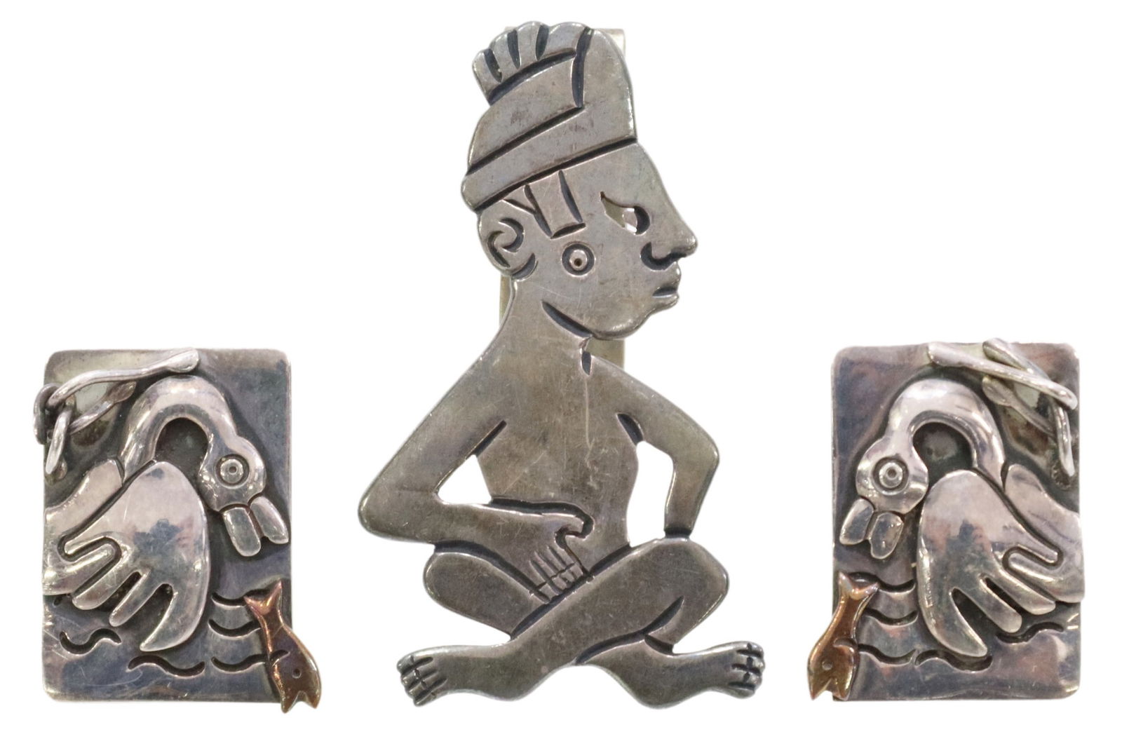 (3) EMMA MELENDEZ TAXCO STERLING CUFFLINKS & CLIP (1 of 6)