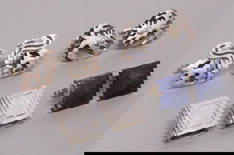 (4PR) SALVADOR, HUMBERT HARMON STERLNG CUFFLINKS: (4 pair) Sterling silver cufflinks, Mexico, including: (2 pair) signed Salvador (Salvador Teran, Mexico), (pair) bird, numbered 171 and (pair) profile face, numbered 132; (pair) Humbert Harmon, book f