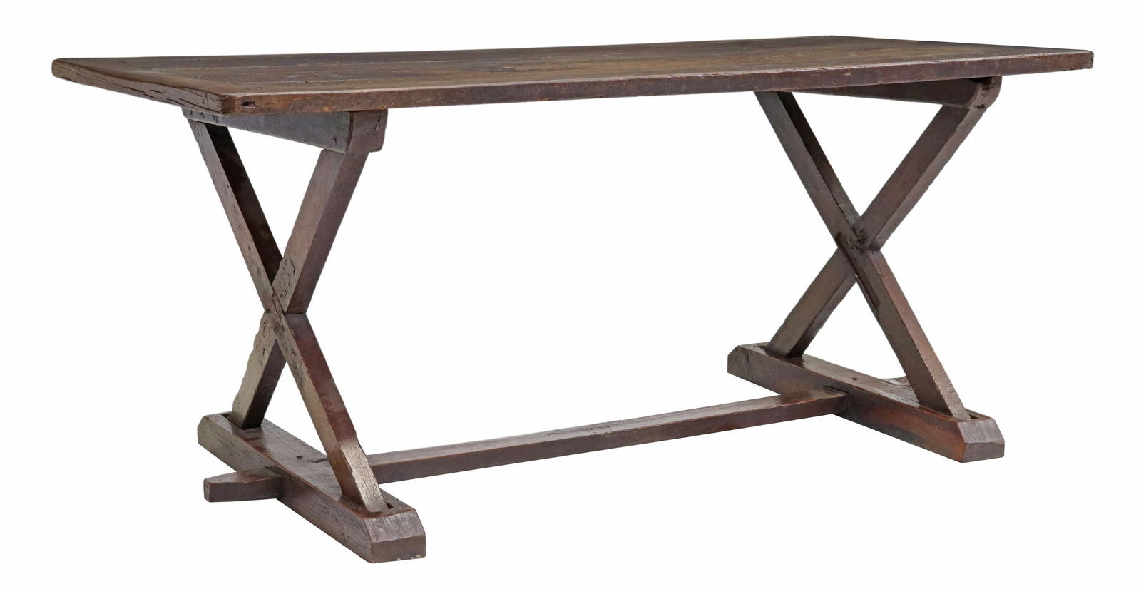 ANTIQUE RUSTIC OAK TRESTLE TABLE, 69.5"L (1 of 4)