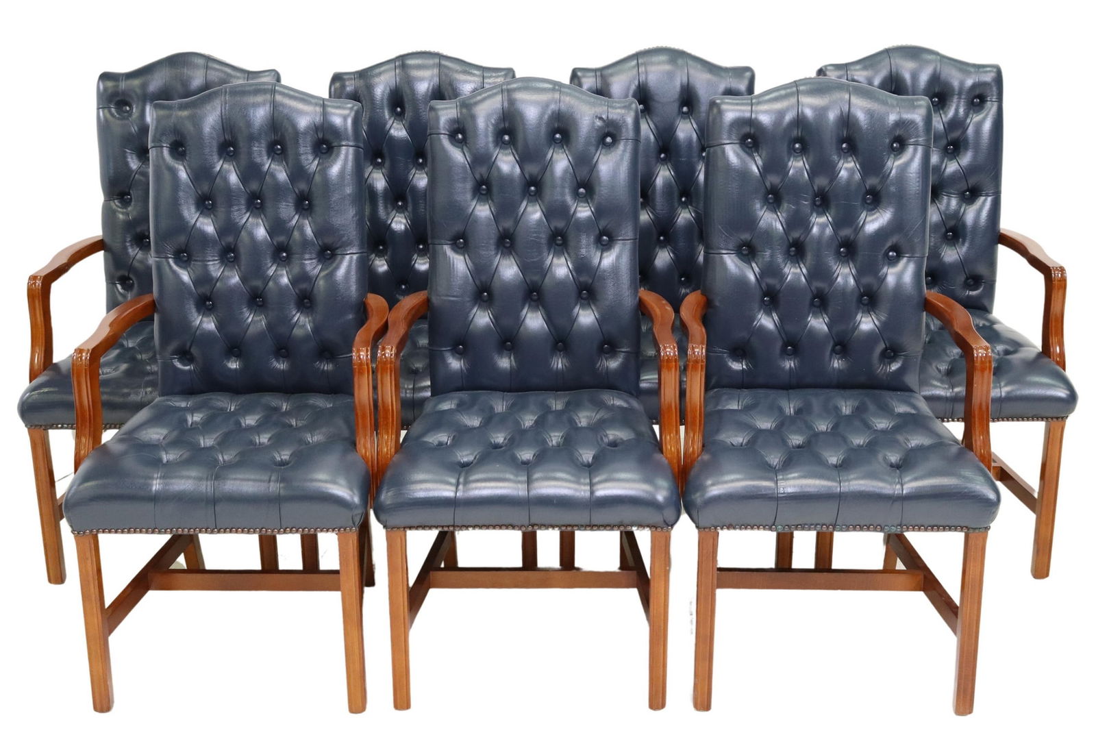 (7) ENGLISH GAINSBOROUGH STYLE LEATHER ARMCHAIRS (1 of 3)