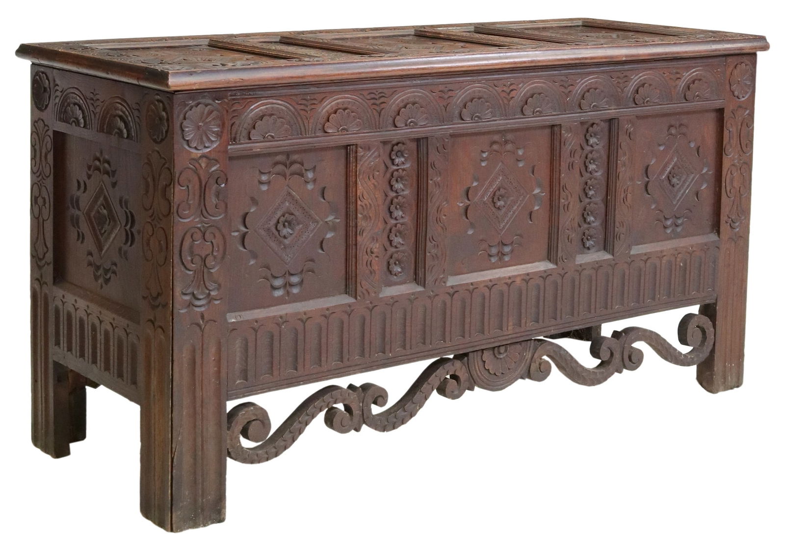 ENGLISH JACOBEAN STYLE CARVED OAK BLANKET BOX (1 of 7)