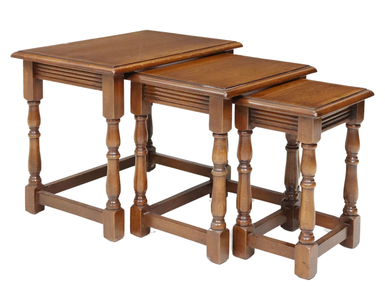 (3) ENGLISH OAK NESTING TABLES ON TURNED LEGS (1 of 5)