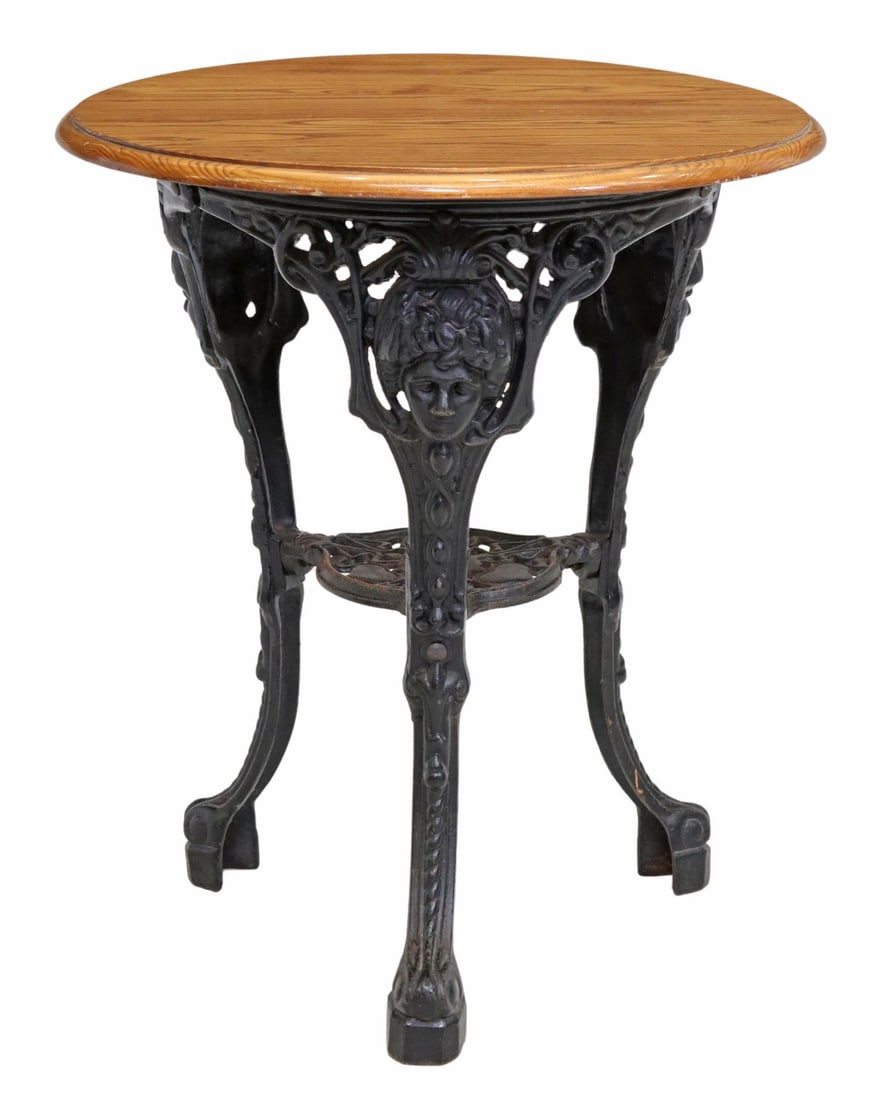 ENGLISH OAK & CAST IRON PUB TABLE (1 of 4)