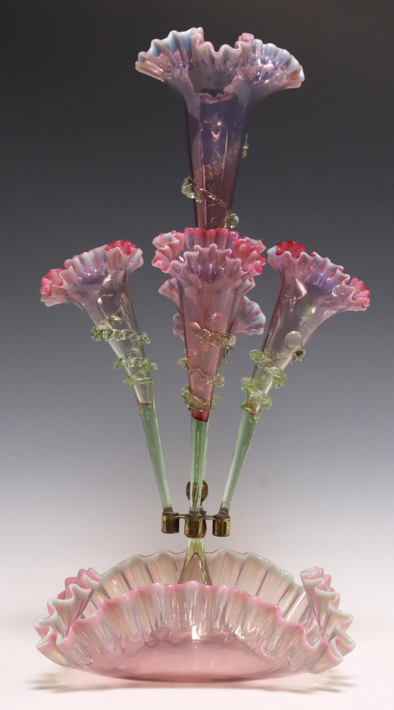 VICTORIAN CRANBERRY & VASELINE GLASS EPERGNE (1 of 4)
