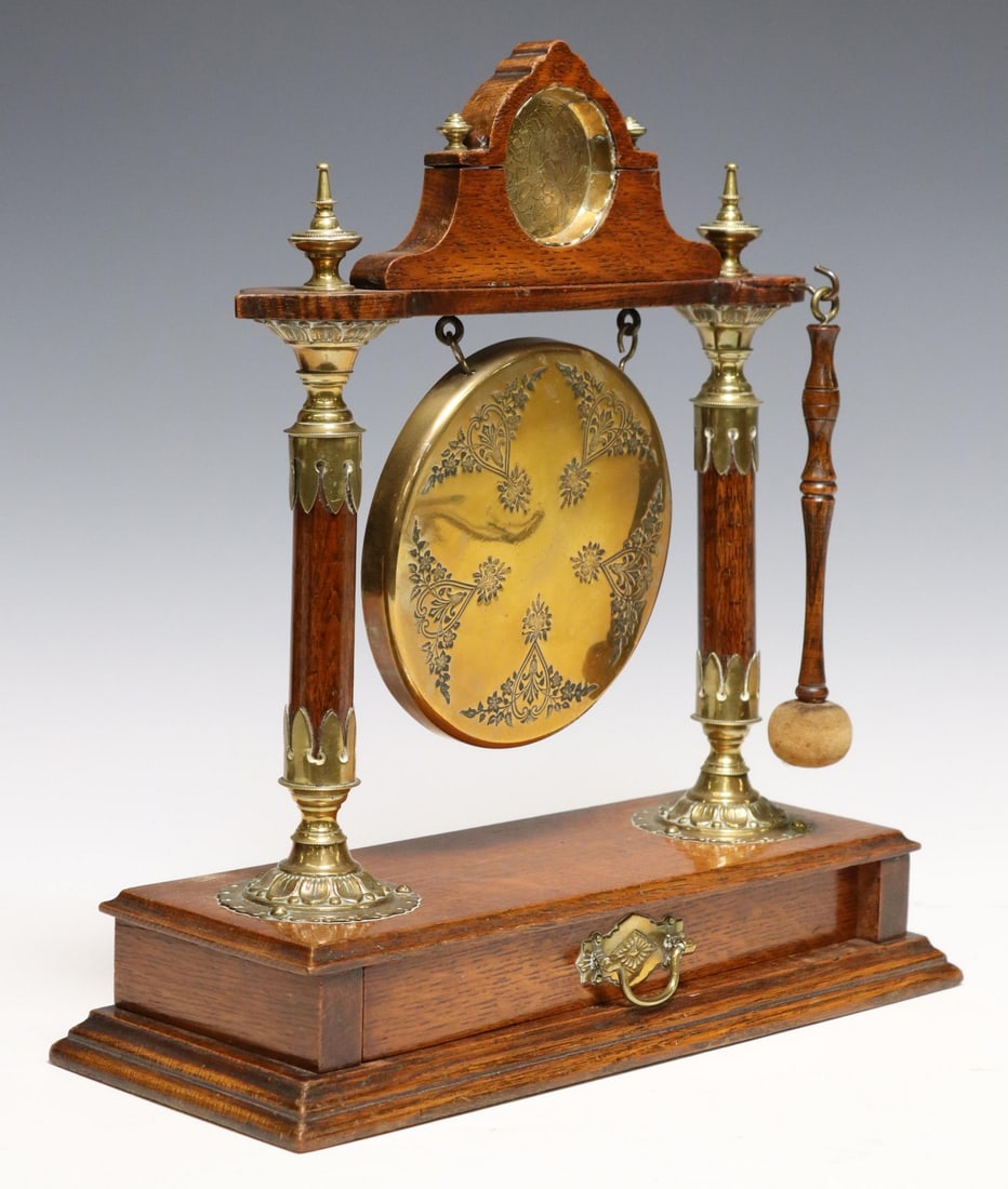 ENGLISH EDWARDIAN OAK & BRASS DINNER GONG (1 of 4)