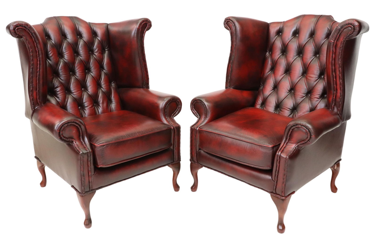 (2) ENGLISH TUFTED OXBLOOD LEATHER WING ARMCHAIRS (1 of 3)