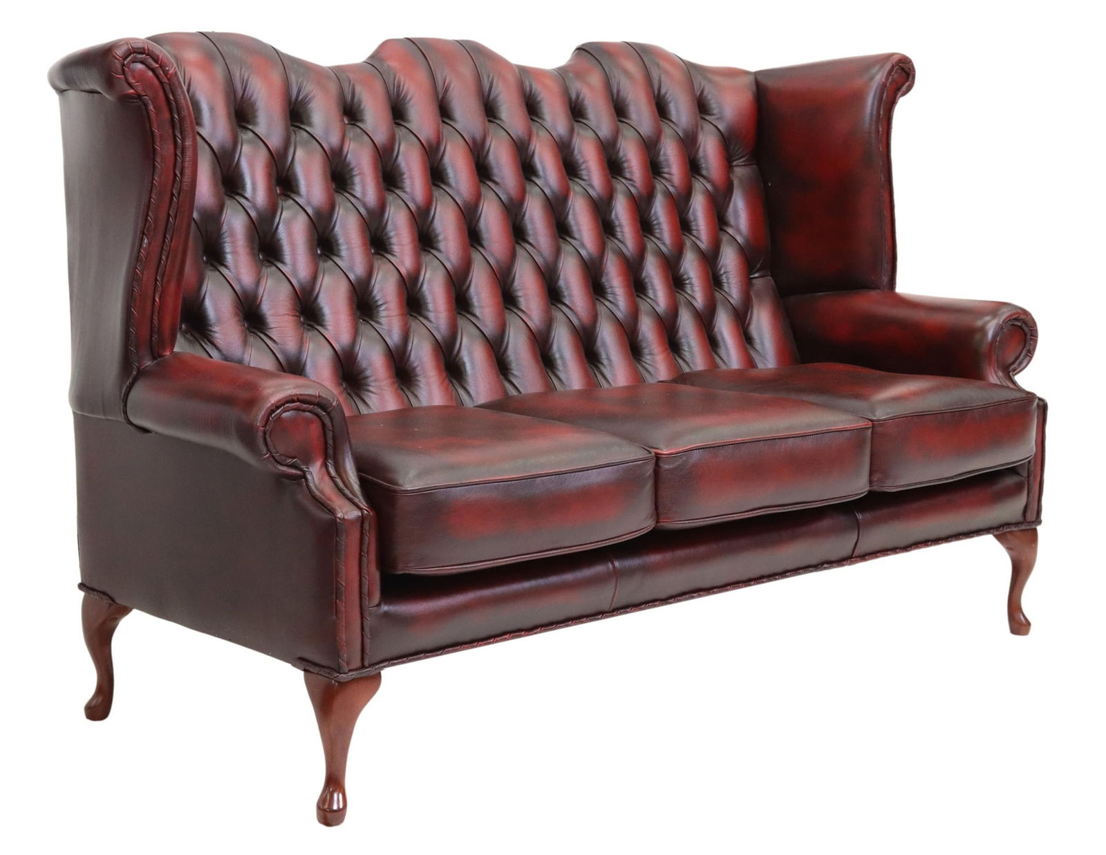 ENGLISH TUFTED OXBLOOD LEATHER WING SOFA (1 of 3)