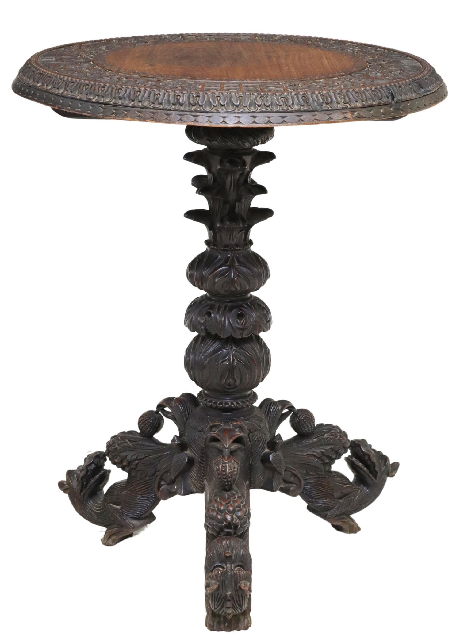 BURMESE FINELY CARVED HARDWOOD SIDE TABLE (1 of 4)