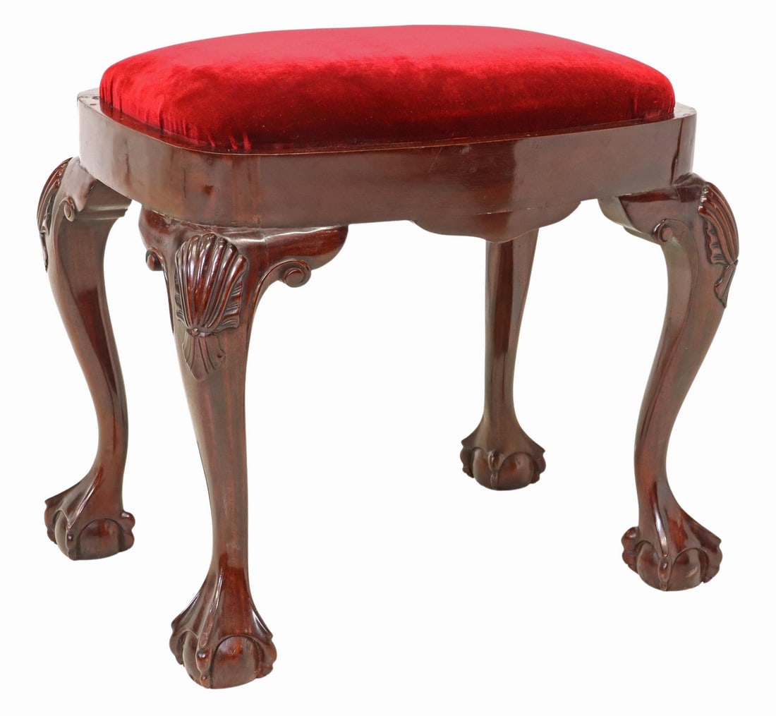 ENGLISH CHIPPENDALE STYLE VELVET UPHOLSTERY STOOL (1 of 4)