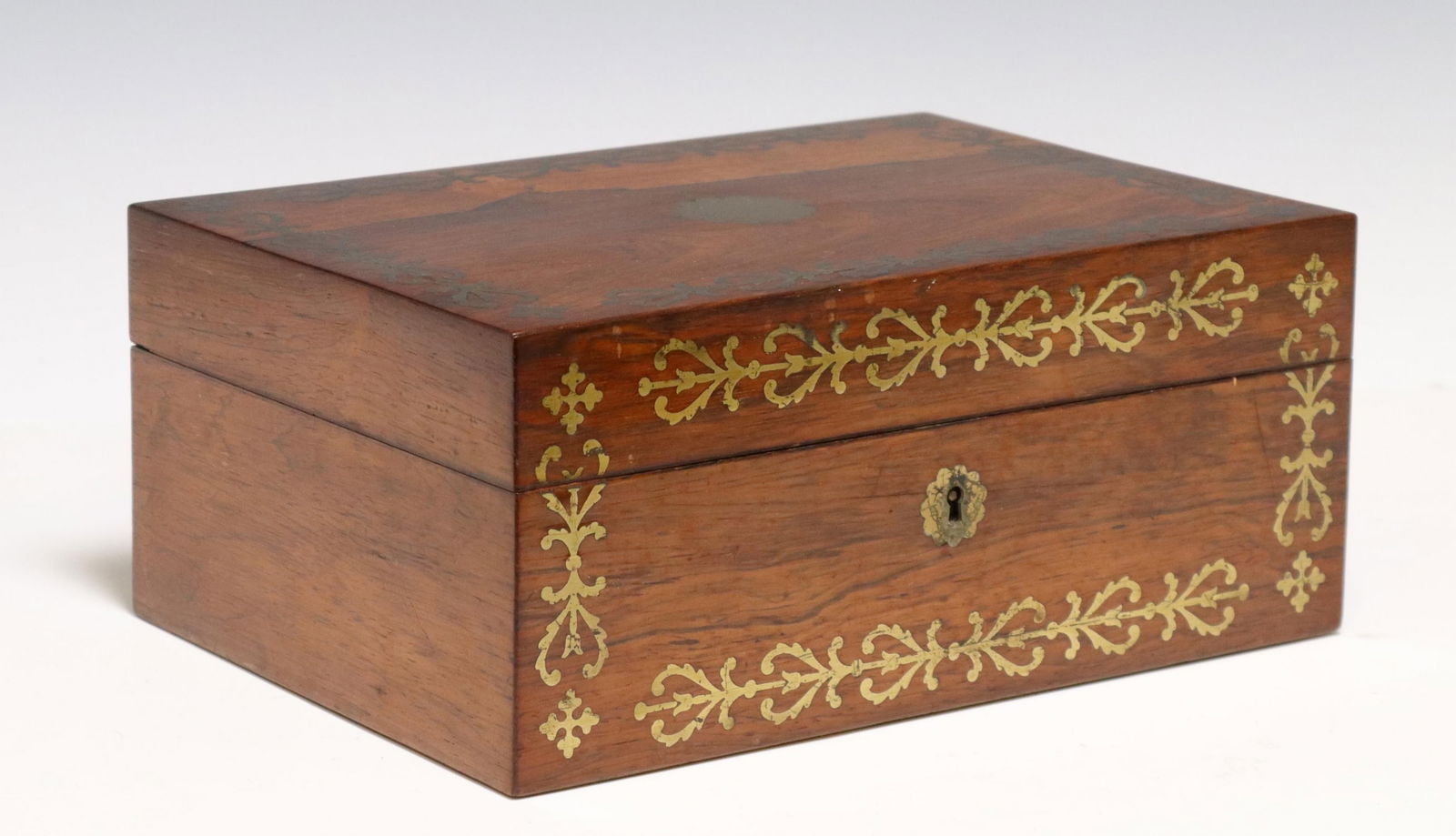 ENGLISH REGENCY BRASS-INLAID ROSEWOOD SEWING BOX (1 of 5)