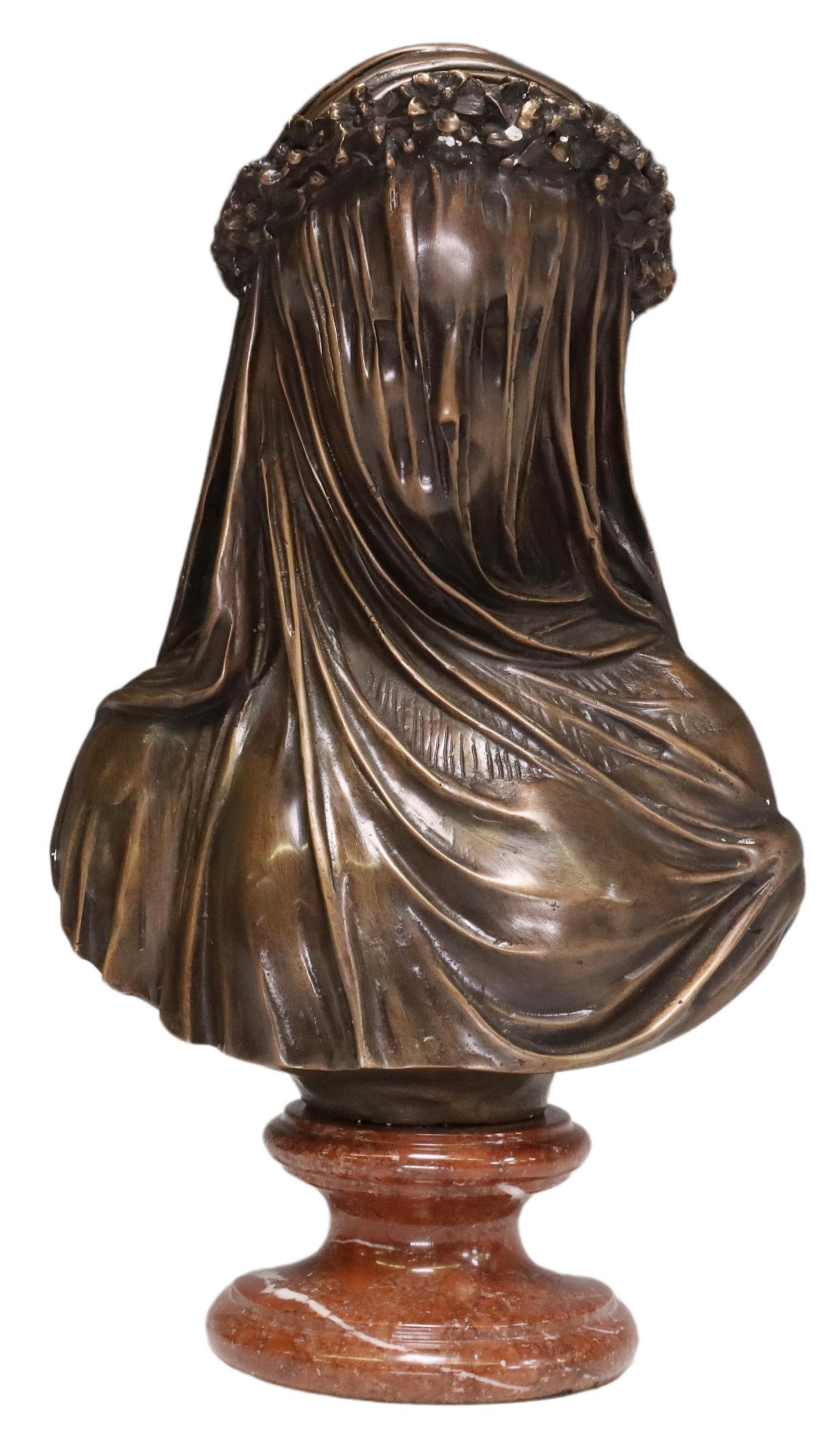 PATINATED BRONZE SCULPTURE BUST VEILED LADY (1 of 5)