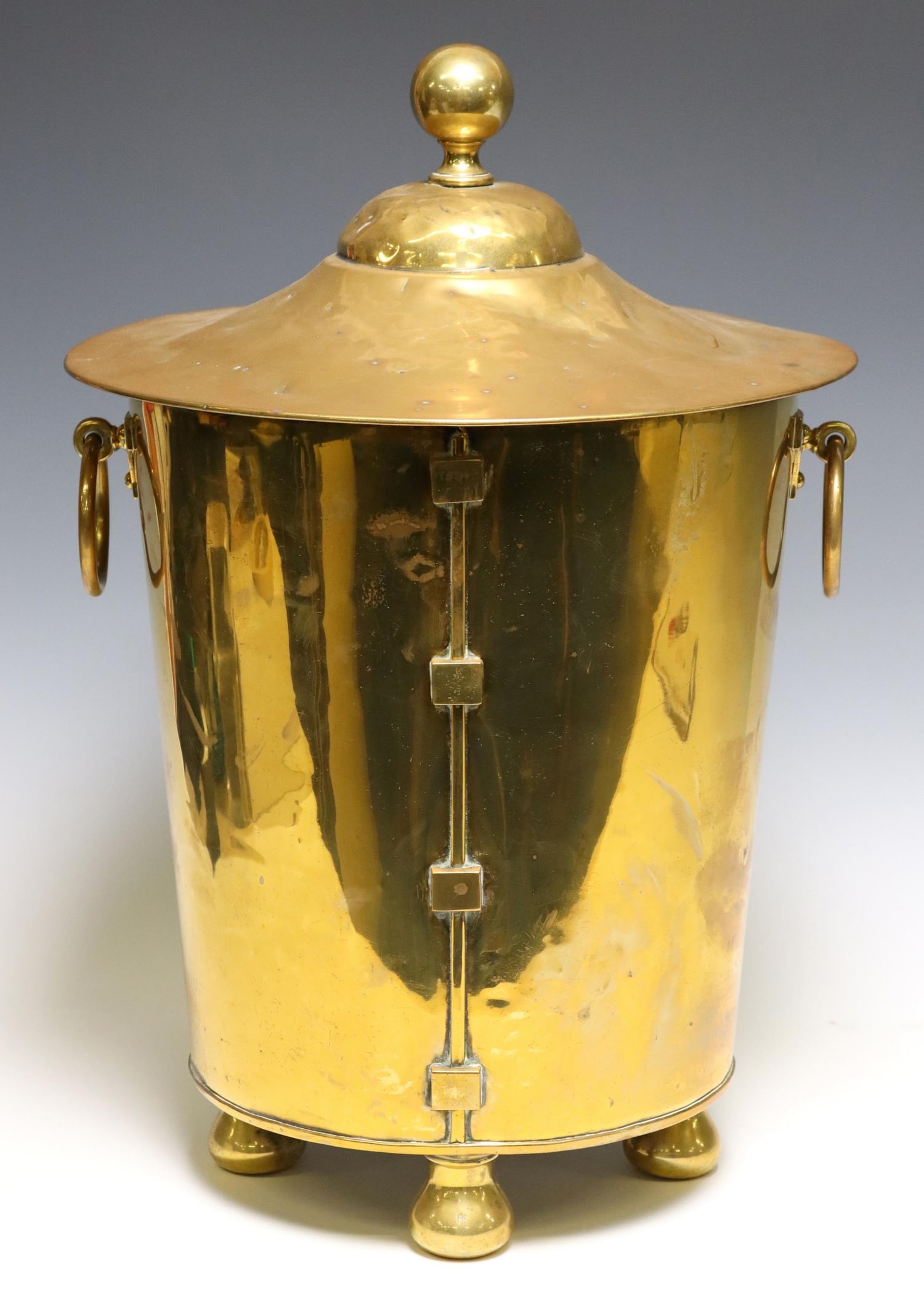 BRASS COAL BIN WITH IRON LINER, EARLY 20TH C. (1 of 4)