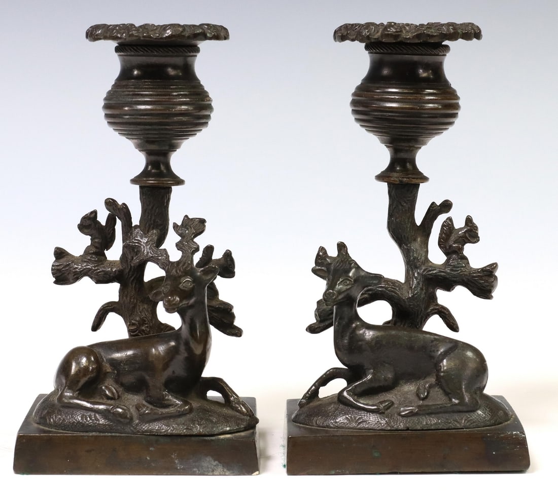 (2) ENGLISH BRONZE STAG & DOE CANDLESTICKS (1 of 4)
