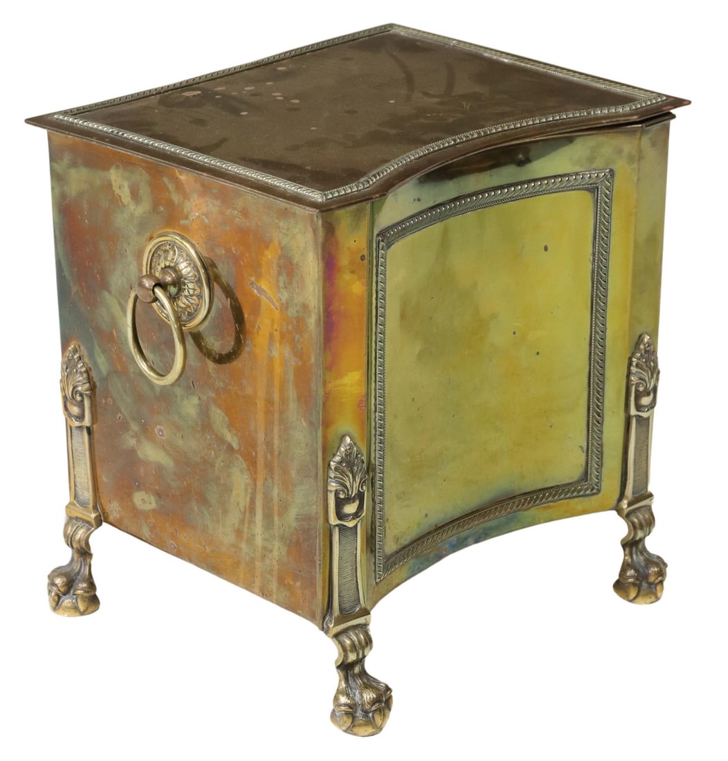 ENGLISH BRASS COAL BIN ON BALL & CLAW FEET (1 of 5)