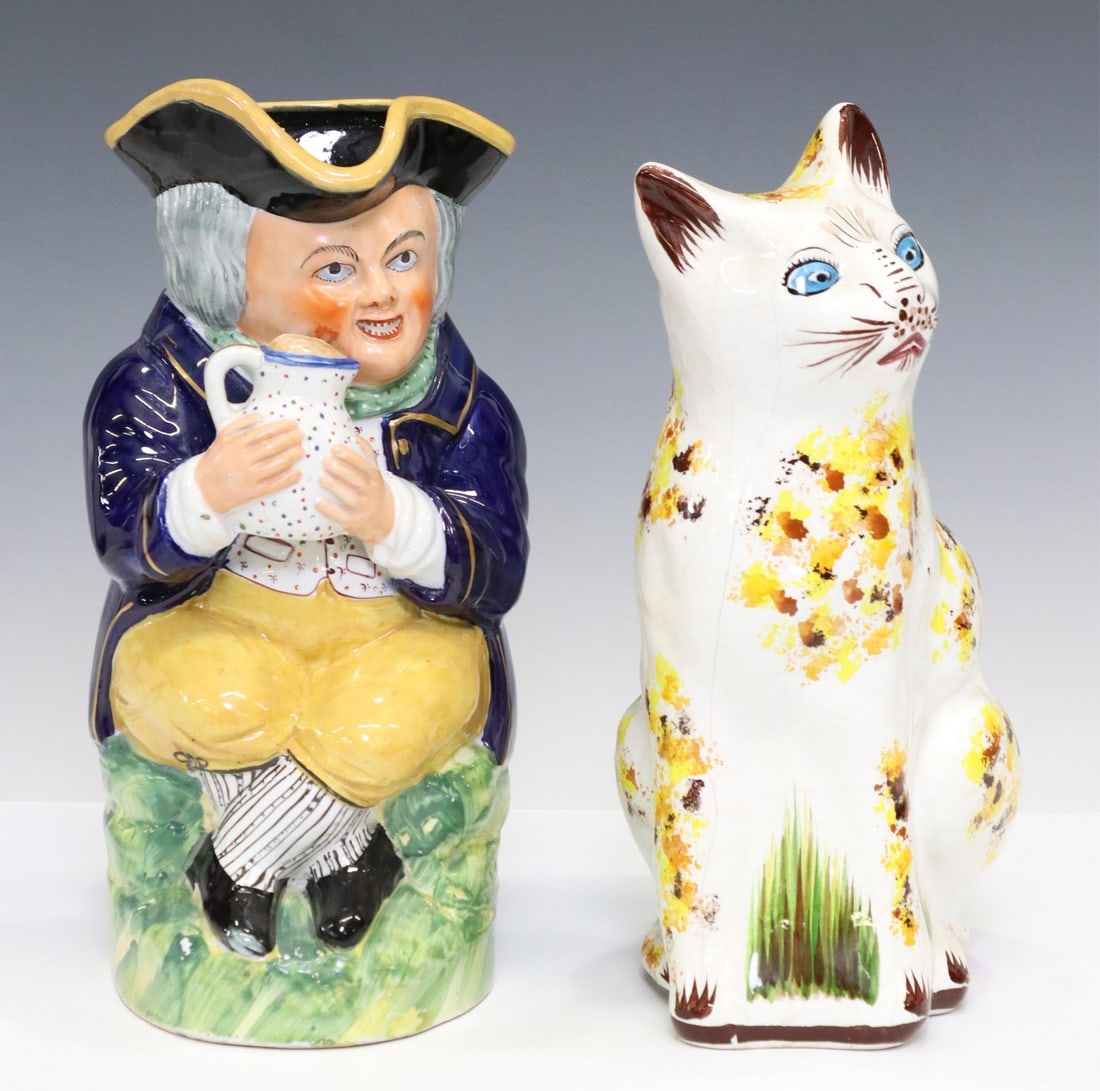 (2) LARGE CERAMIC TOBY JUG & CAT COIN BANK (1 of 4)